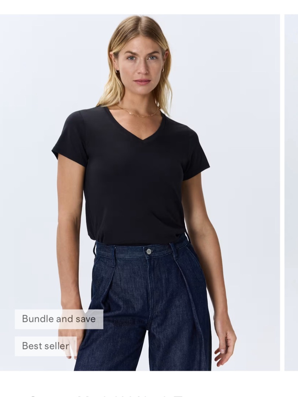 Quince Cotton Modal V Neck Tee Shirt Storm Blue Medium